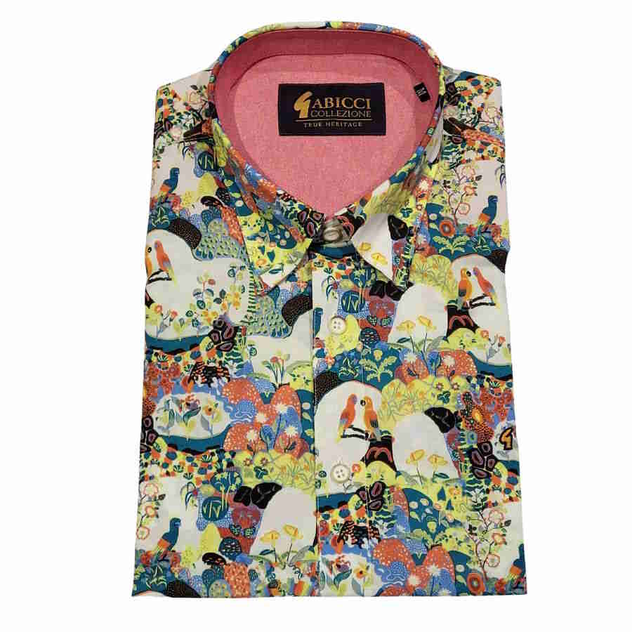 mens Chinoiserie patterned short sleeve cotton shirt