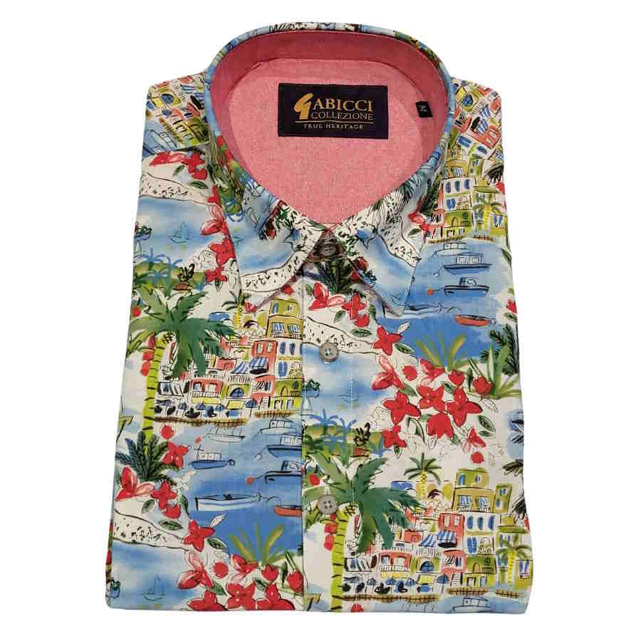 Gabicci mens riviera patterned short sleeve cotton shirt