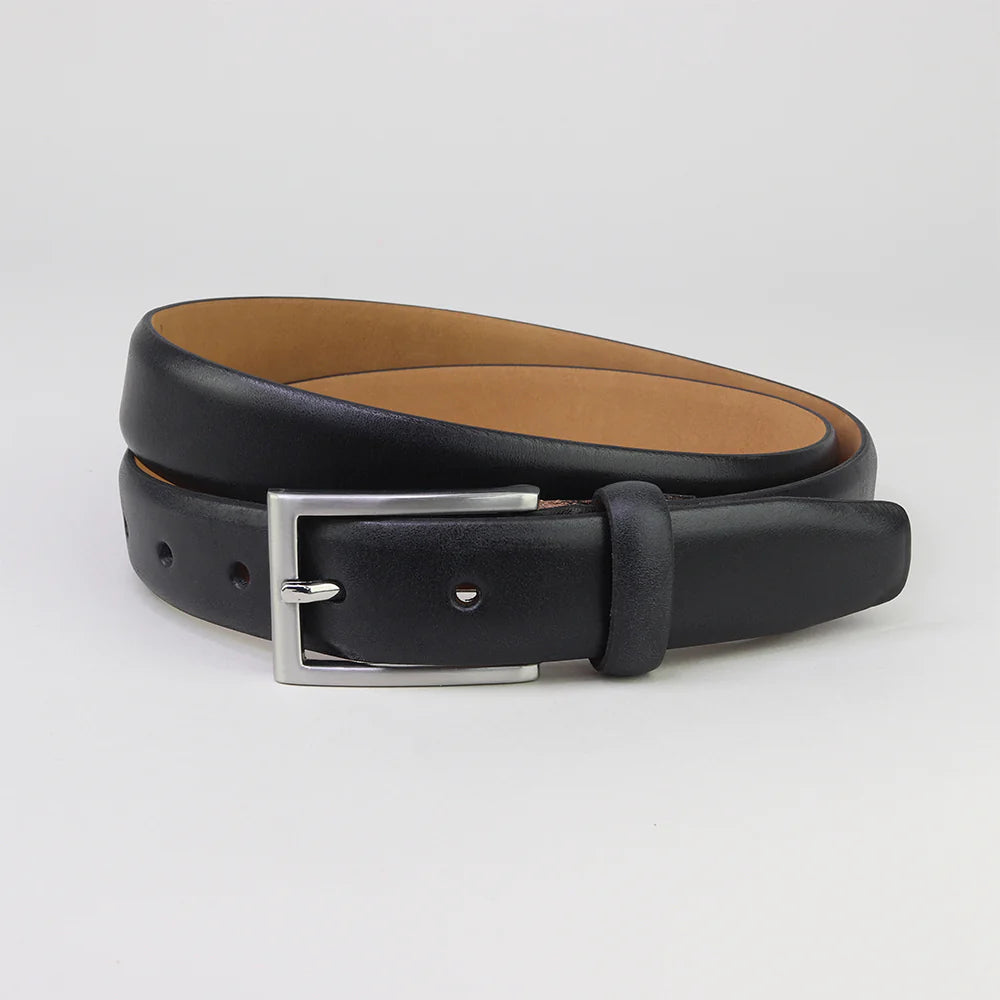 30mm wide black leather mens formal belt