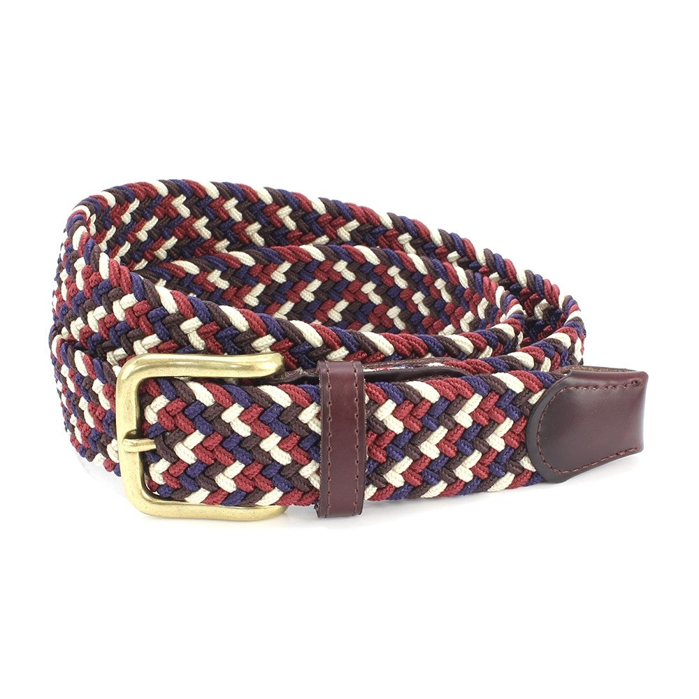 35mm multi coloured elastic plaited belt. This belt is the perfect casual belt and looks great with jeans. High quality belts and braces are available for sale at Eclectic Hound in Winchester. Click to view the entire collection to find your perfect accessory.