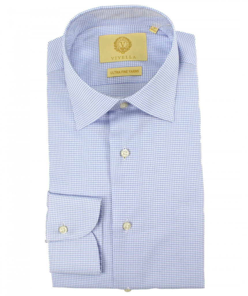 formal shirt 100% cotton. Tailored Fit with Single Cuff and French Front. Light blue with micro check. Perfect for work or wedding